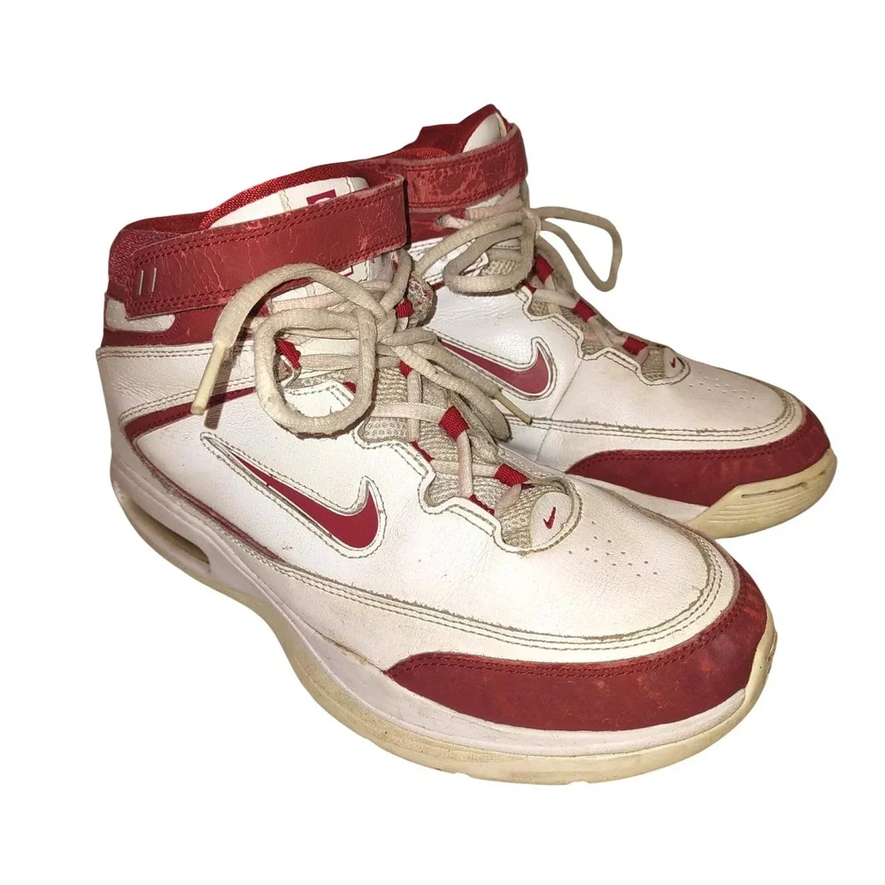 Nike Shox Elite Basketball Shoes Youth 7Y White Red High Top Strap 341513-161